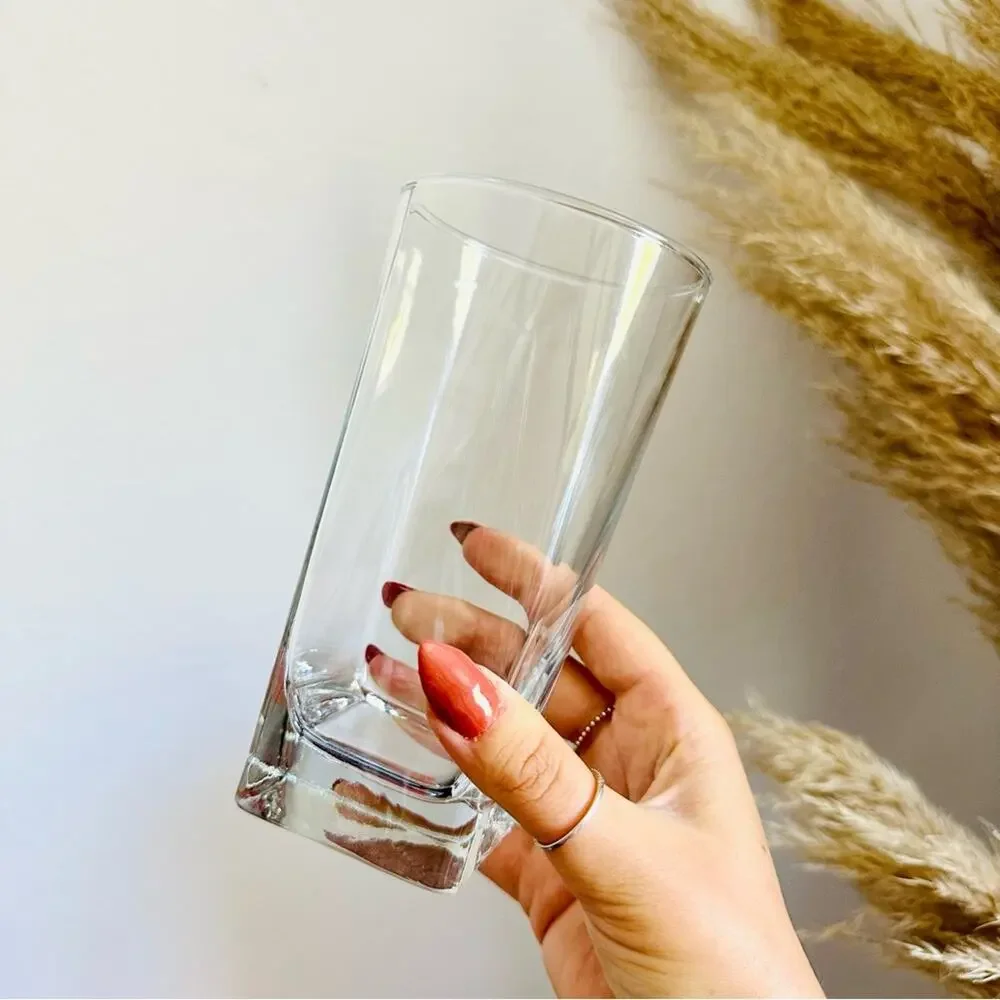 POTTERY BARN Clear Modern Stemless Highball Juice Glass Drink Wear Glasses Set 4
